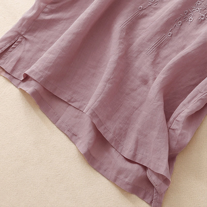 Buddha Stones Casual damesblouse met geborduurde bloemen, V-hals en losse Mouwlengte . - image 9