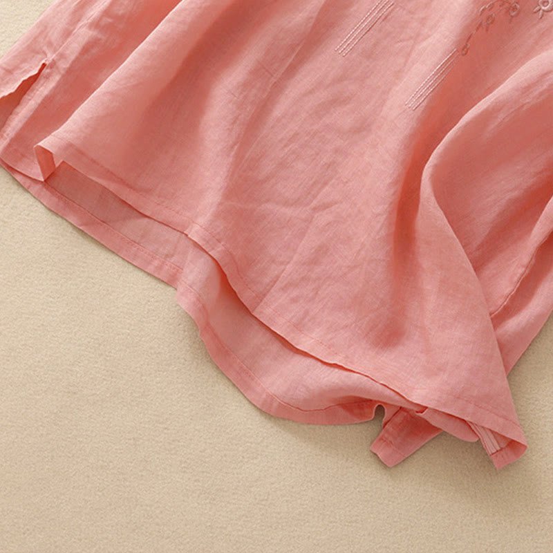 Buddha Stones Casual damesblouse met geborduurde bloemen, V-hals en losse Mouwlengte . - image 4