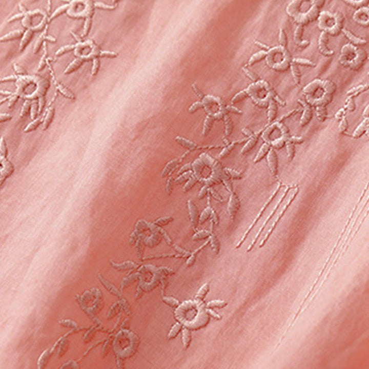 Buddha Stones Casual damesblouse met geborduurde bloemen, V-hals en losse Mouwlengte . - image 2