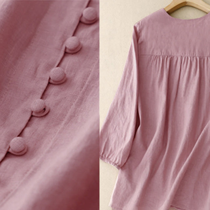 Buddha Stones Damesblouse met V-hals en Lange mouw - image 3