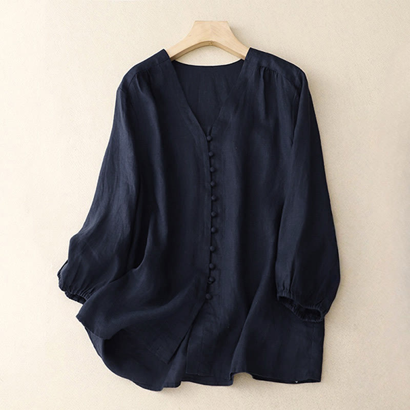 Buddha Stones Damesblouse met V-hals en Lange mouw - Middernachtblauw - US8-10，UK/AU12-14，EU40-42 (2XL) - image 7