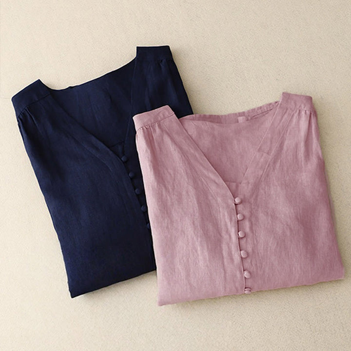 Buddha Stones Damesblouse met V-hals en Lange mouw - image 11