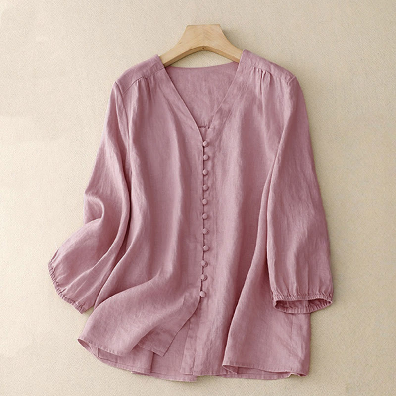 Buddha Stones Damesblouse met V-hals en Lange mouw - Roze - US8-10，UK/AU12-14，EU40-42 (2XL) - image 0