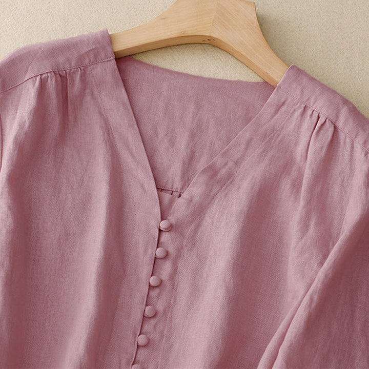 Buddha Stones Damesblouse met V-hals en Lange mouw - image 1