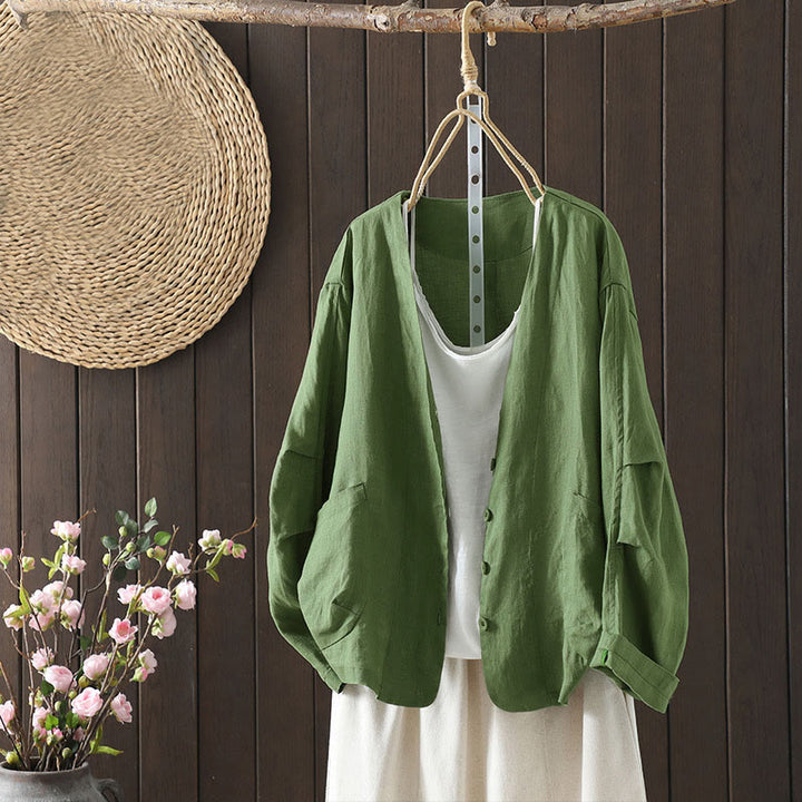 Buddha Stones Effenkleurige damesjas met V-hals en Zakken - Middelzeegroen - US14, UK/AU18, EU46 (2XL) - image 17