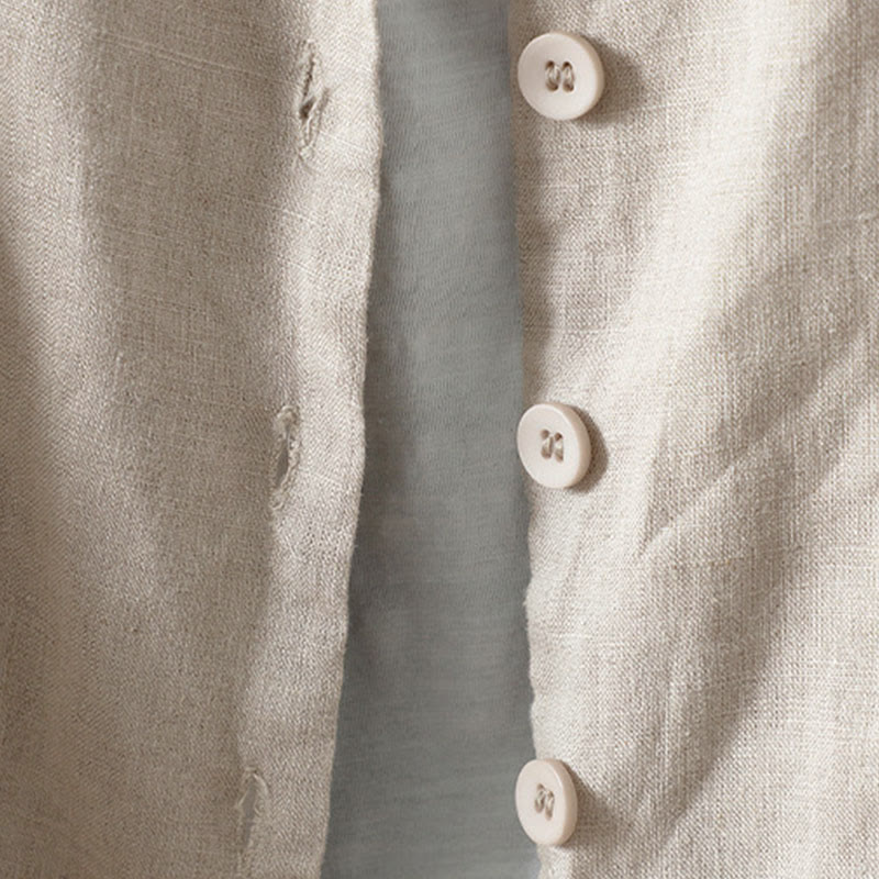 Buddha Stones Effenkleurige damesjas met V-hals en Zakken - image 3