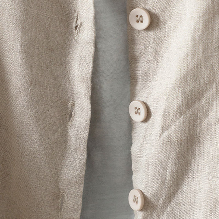 Buddha Stones Effenkleurige damesjas met V-hals en Zakken - image 3