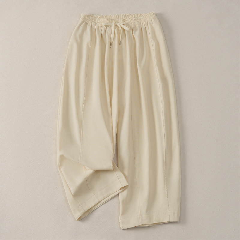 Buddha Stones Zomerse, casual, eenvoudige cropped broek met trekkoord van effen katoen en linnen, Cropped voor dames met zakken - Beige - US8-10, UK/AU12-14, EU40-42 (2XL) - image 0