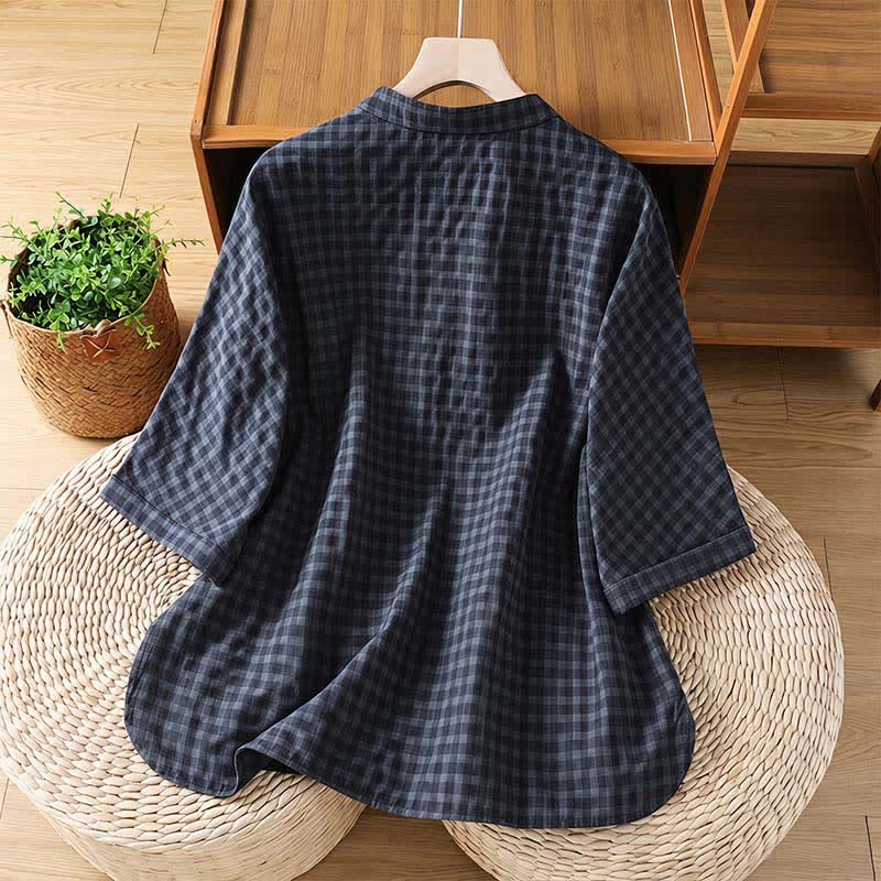 Buddha Stones Casual Overhemden in Tang-stijl met Mandarin kraag en driekwartmouwen, in Driekwart mouw wit. - image 1