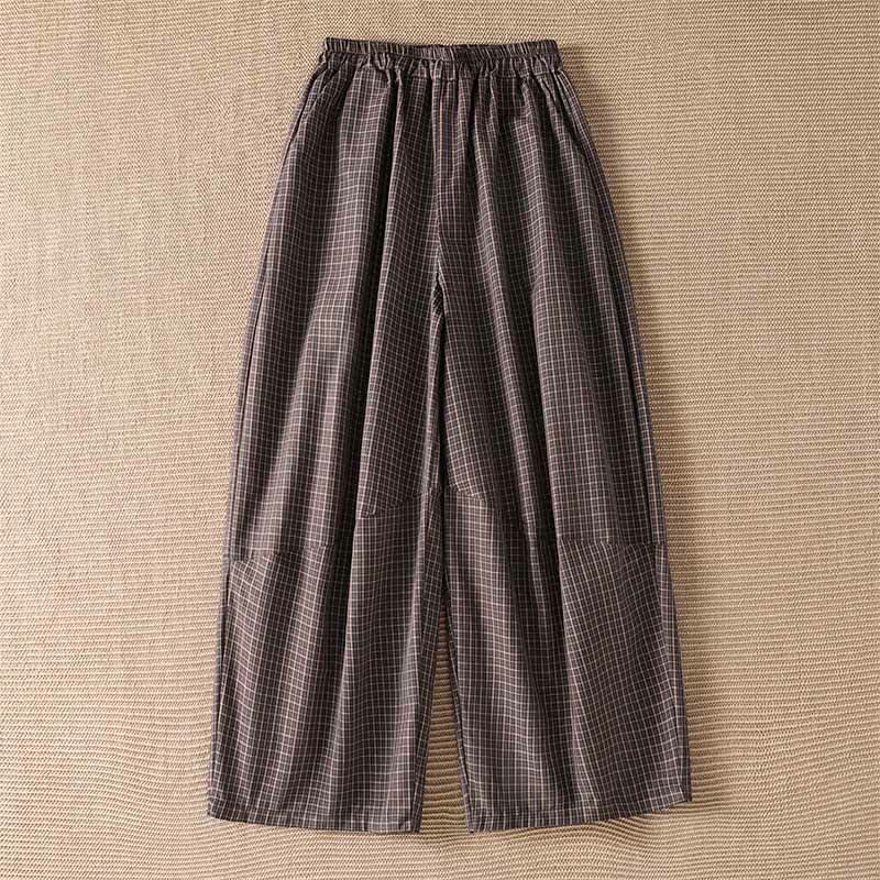 Buddha Stones Casual bruine geruite Cropped broek voor dames, lente/zomer, wijde pijpen, met Zakken - Sienna - US8-10, UK/AU12-14, EU40-42 (2XL) - image 0