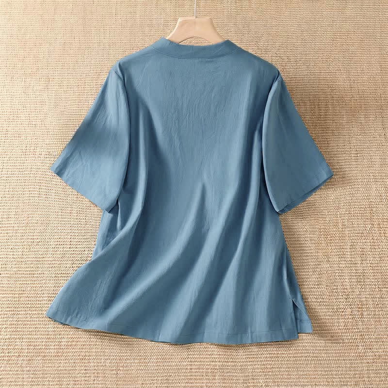 Buddha Stones Zomerse casual Tang-stijl T-Overhemden met Ronde hals en Korte mouw voor dames. - image 1
