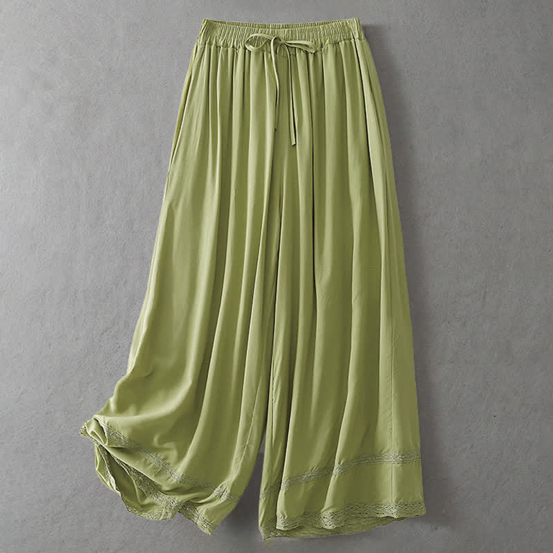 Buddha Stones Zomerse, casual, elegante Cropped broek met trekkoord en zakken, effen kleur, wijde pijpen, damesbroek met Zakken - Geelgroen - US8-10, UK/AU12-14, EU40-42 (2XL) - image 0