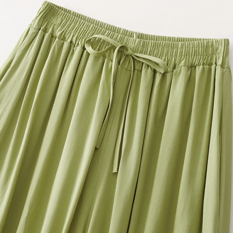 Buddha Stones Zomerse, casual, elegante Cropped broek met trekkoord en zakken, effen kleur, wijde pijpen, damesbroek met Zakken - image 1
