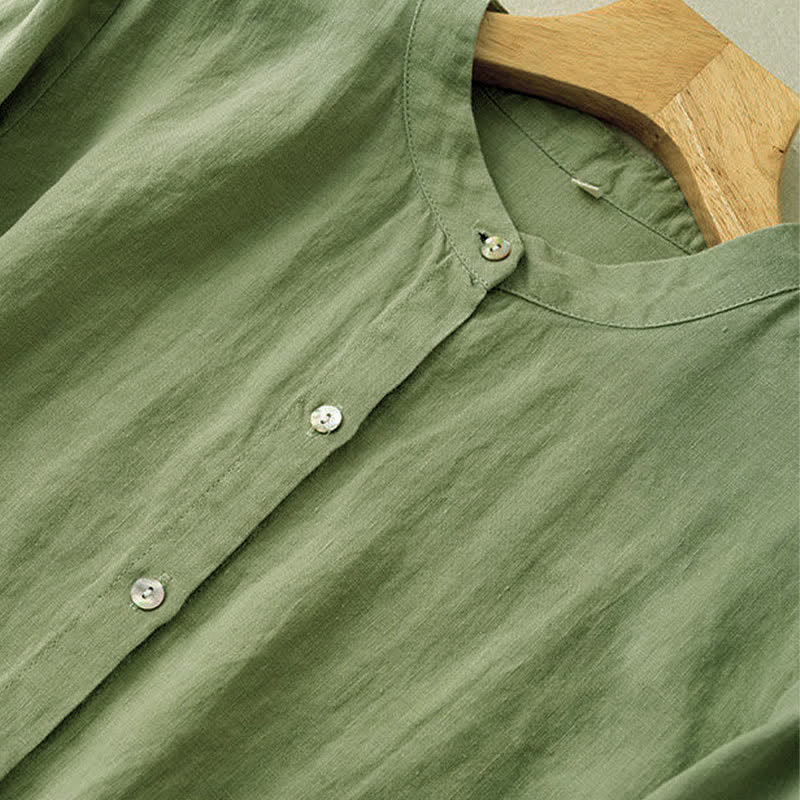 Buddha Stones Casual Overhemden met Lange mouw in Tang-stijl met Mandarin kraag, effen kleur. - image 1