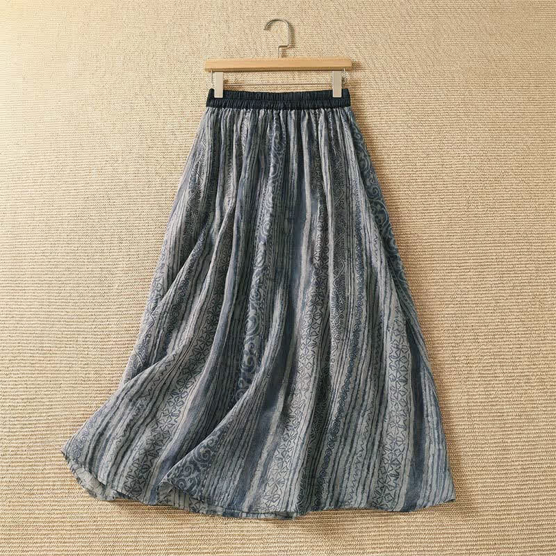 Buddha Stones Casual bohemian rokken met trekkoord en geometrische print voor dames, geschikt voor de lente en zomer, met Zakken. - image 1