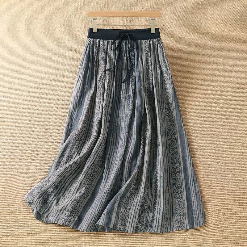 Buddha Stones Casual bohemian rokken met trekkoord en geometrische print voor dames, geschikt voor de lente en zomer, met Zakken. - Leigrijs - US12, UK/AU16, EU44 (2XL) - image 0