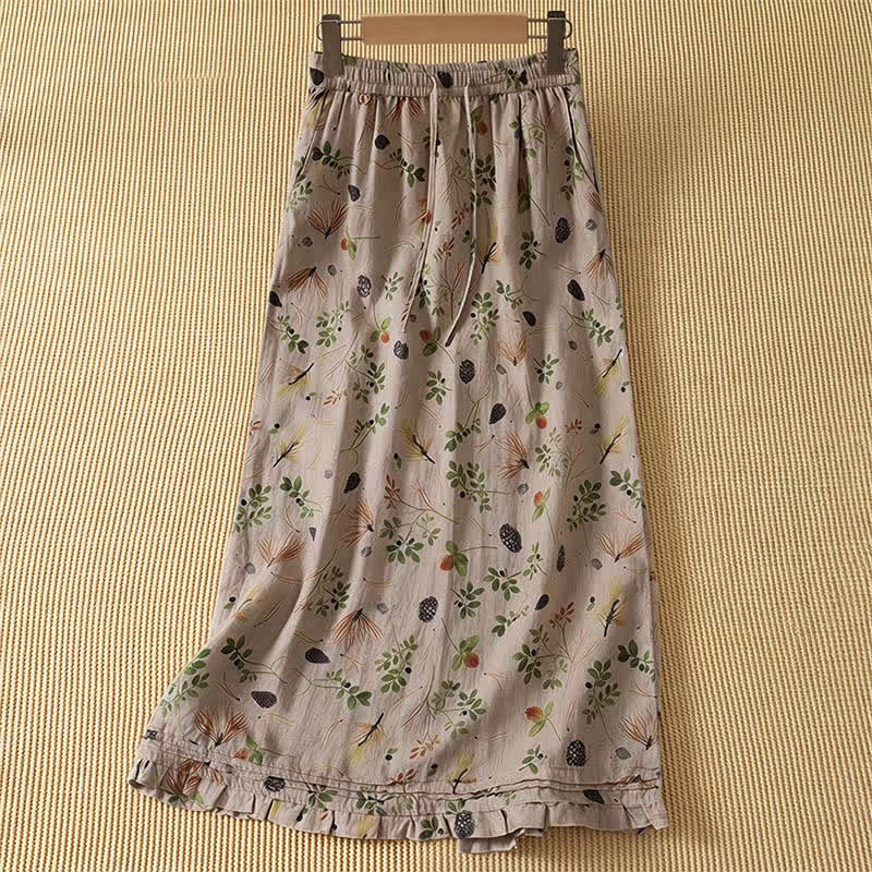 Buddha Stones Zomerse casual boho damesrok met bloemenprint en zakken - Bruinen - US8-10, UK/AU12-14, EU40-42 (2XL) - image 0