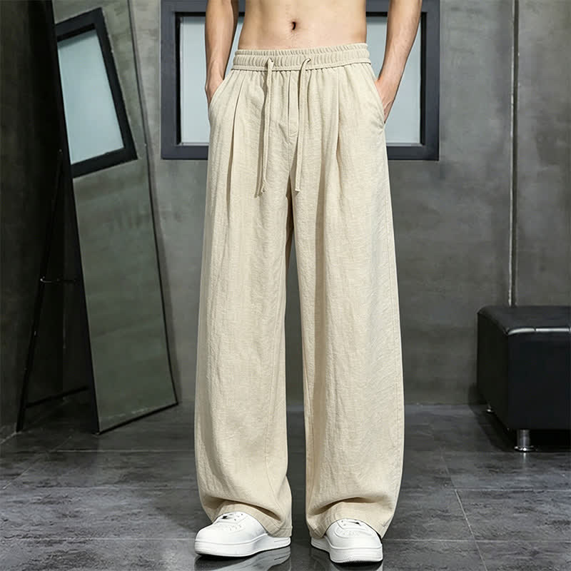 Buddha Stones Casual herenbroek met trekkoord en Lang pijpen, effen kleur, voor lente/zomer, inclusief zakken. - Tarwe - US/UK/AU46, EU56 (5XL) - image 0