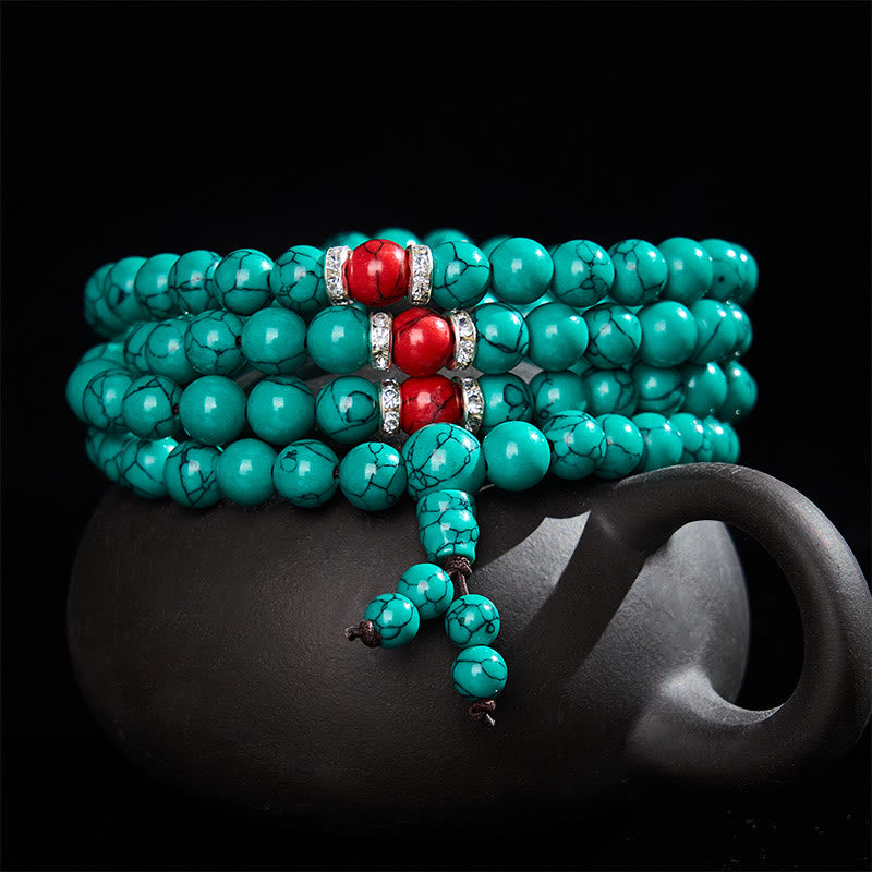 Buddha Stones Turquoise geïnspireerde mala met 108 kralen en meerdere wikkelingen ter bescherming . - image 2