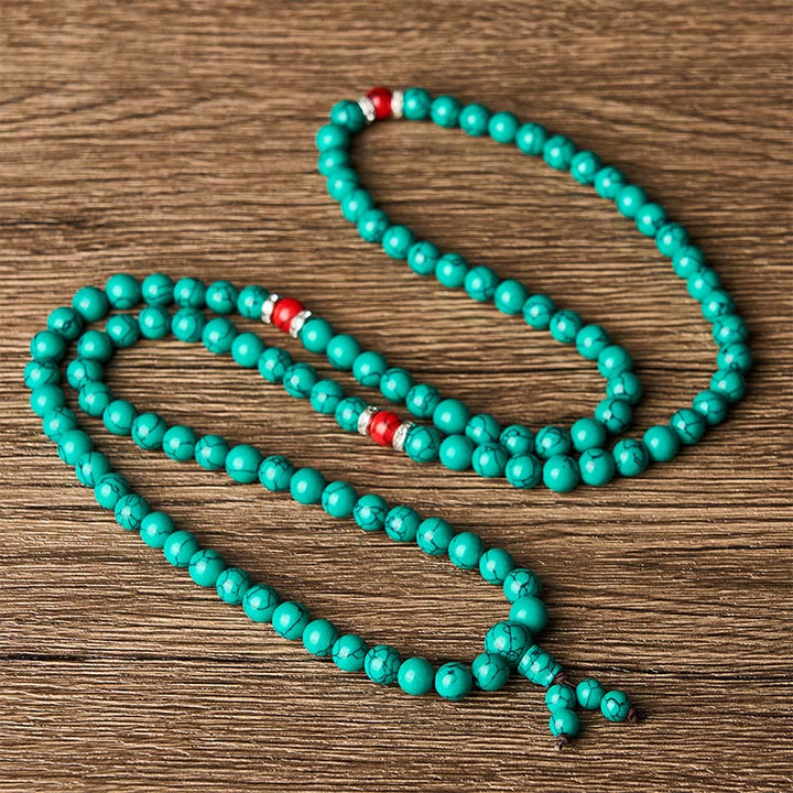 Buddha Stones Turquoise geïnspireerde mala met 108 kralen en meerdere wikkelingen ter bescherming . - image 4