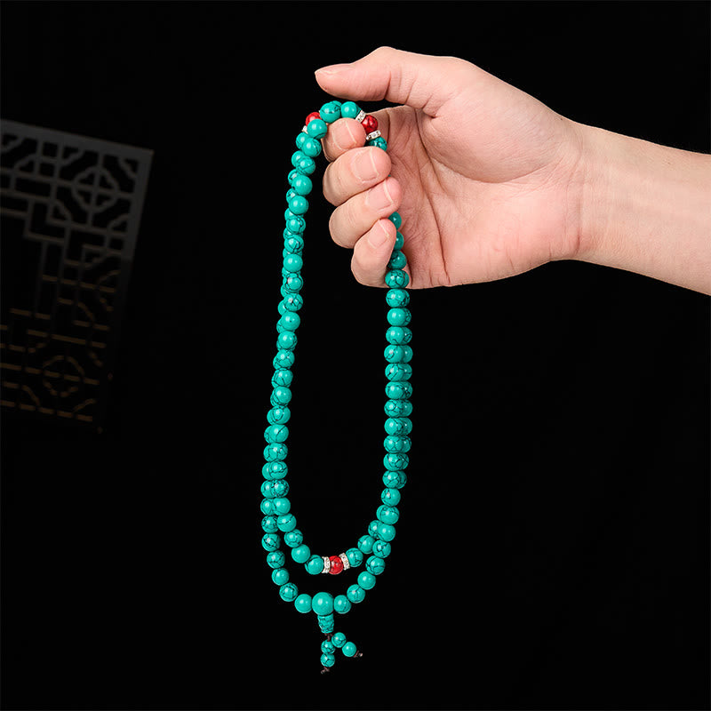 Buddha Stones Turquoise geïnspireerde mala met 108 kralen en meerdere wikkelingen ter bescherming . - image 3