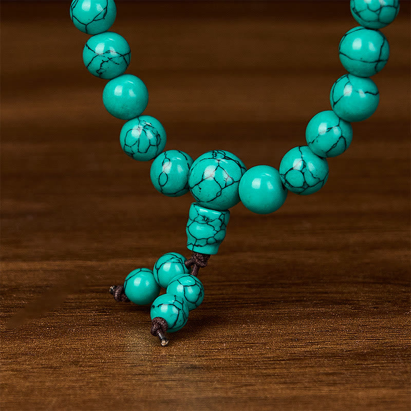 Buddha Stones Turquoise geïnspireerde mala met 108 kralen en meerdere wikkelingen ter bescherming . - image 5