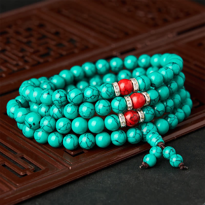 Buddha Stones Turquoise geïnspireerde mala met 108 kralen en meerdere wikkelingen ter bescherming . - 10mm - image 0