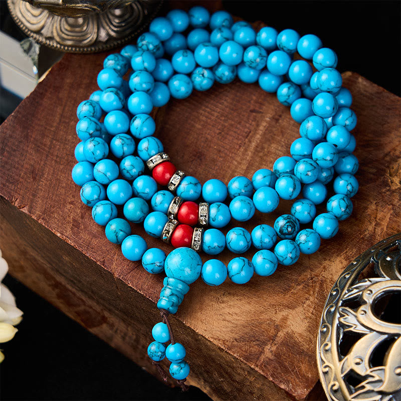 Buddha Stones Turquoise Tibetaanse ronde Mala met 108 kralen - image 1