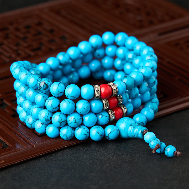 Buddha Stones Turquoise Tibetaanse ronde Mala met 108 kralen - image 2