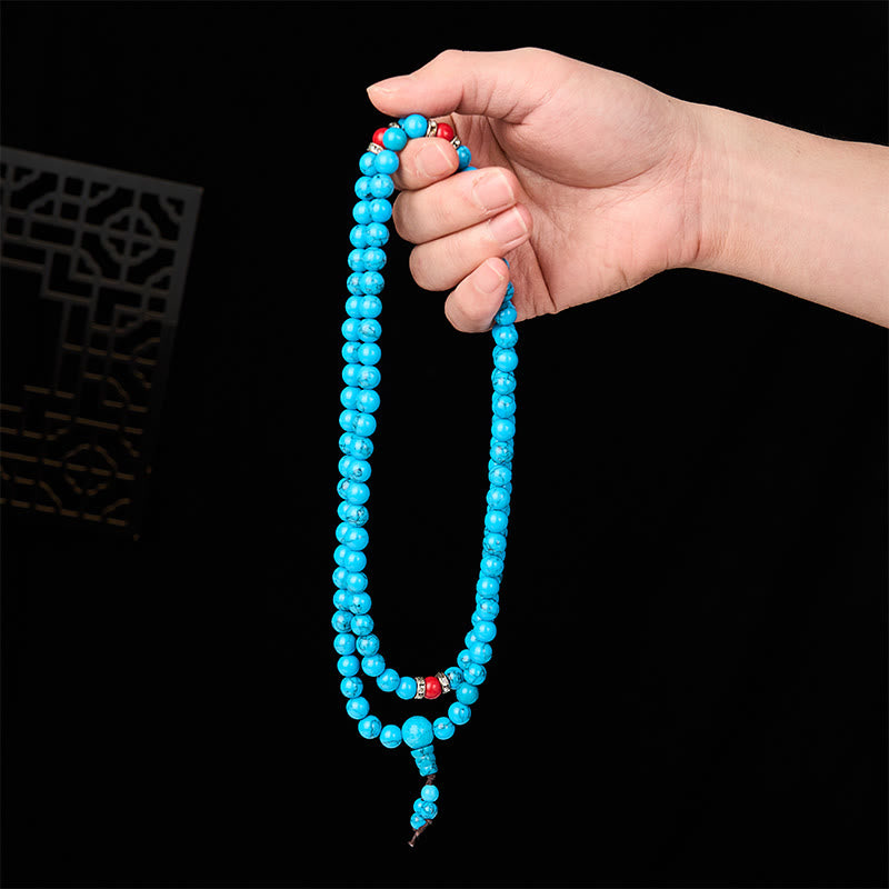 Buddha Stones Turquoise Tibetaanse ronde Mala met 108 kralen - image 4