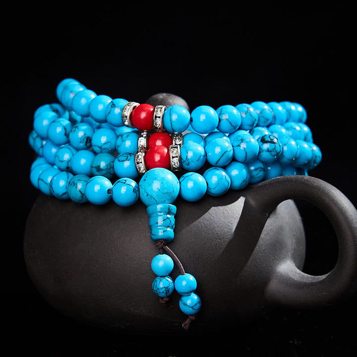 Buddha Stones Turquoise Tibetaanse ronde Mala met 108 kralen - 8mm - image 0
