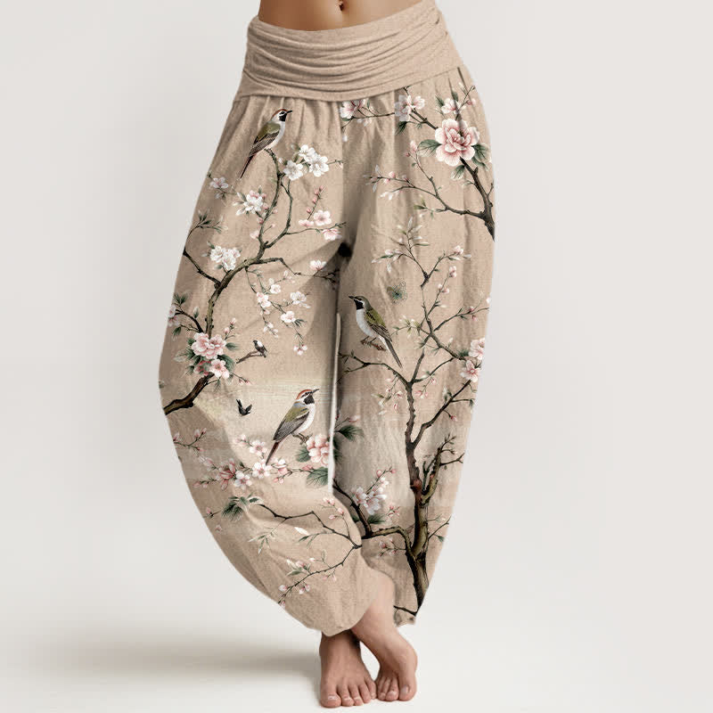 Buddha Stones Dames harembroek met elastische Taille en kersenbloesem- en vogelprint. - BurlyWood - US16, UK/AU20, EU48 (3XL) - image 8