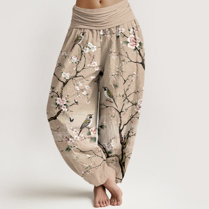 Buddha Stones Dames harembroek met elastische Taille en kersenbloesem- en vogelprint. - BurlyWood - US16, UK/AU20, EU48 (3XL) - image 8