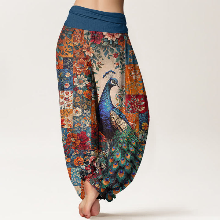 Buddha Stones Dames harembroek met elastische Taille en katoenen pauwen- en bloemenpatchworkpatroon - image 2