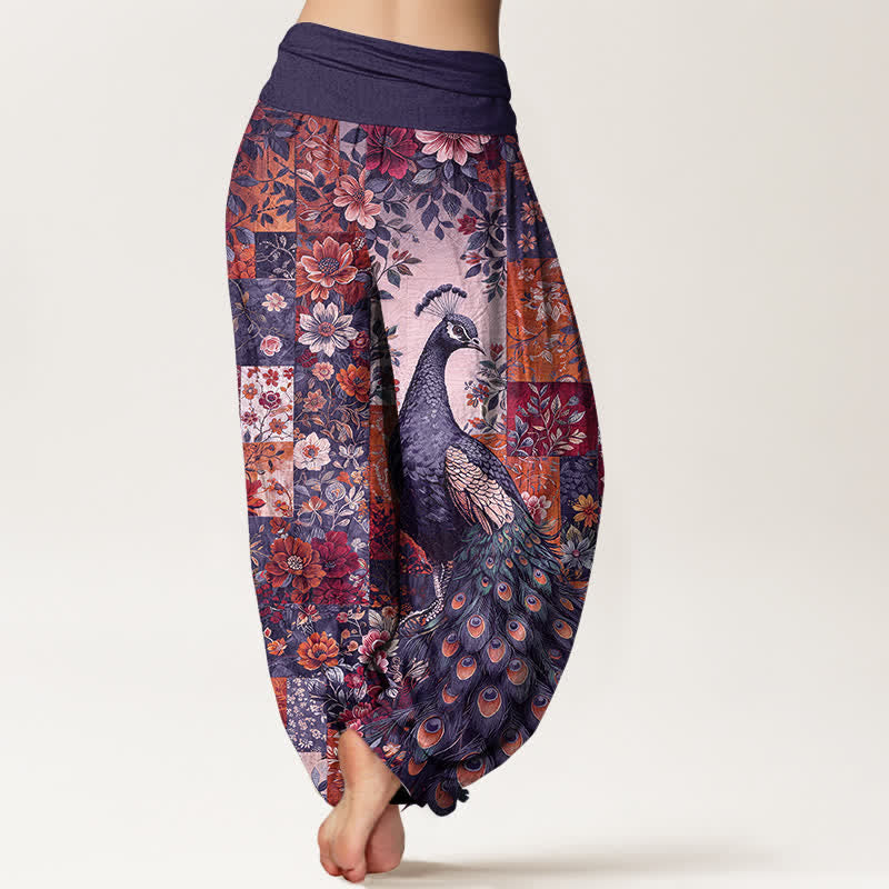 Buddha Stones Dames harembroek met elastische Taille en katoenen pauwen- en bloemenpatchworkpatroon - image 7