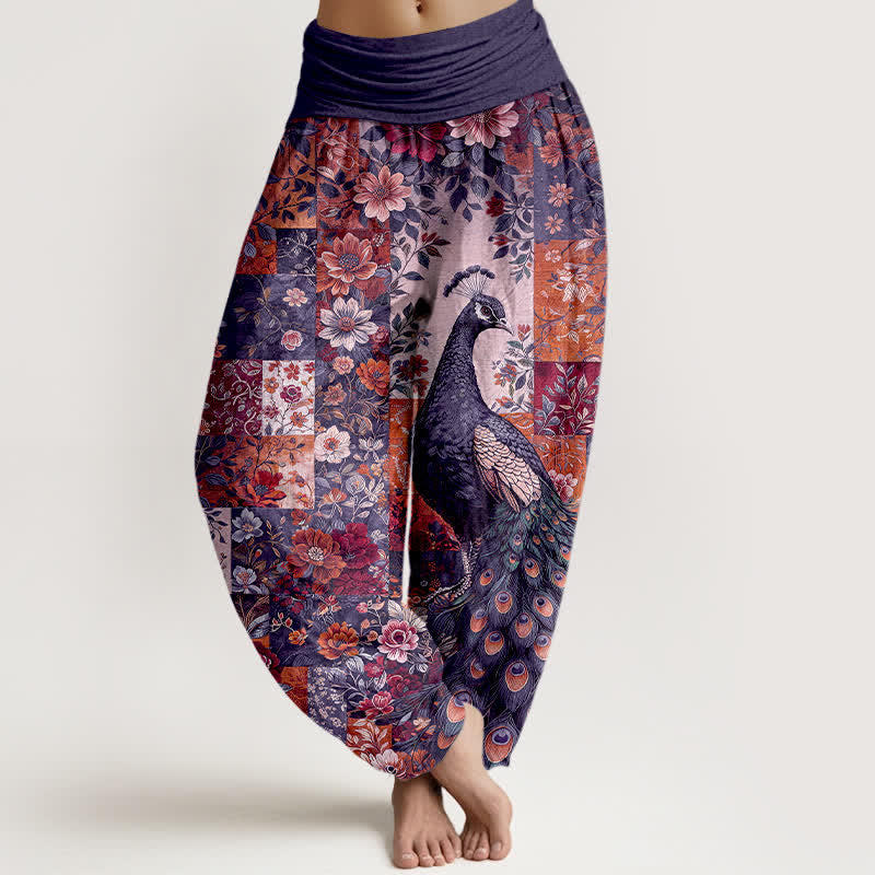 Buddha Stones Dames harembroek met elastische Taille en katoenen pauwen- en bloemenpatchworkpatroon - Indigo - US16, UK/AU20, EU48 (3XL) - image 5