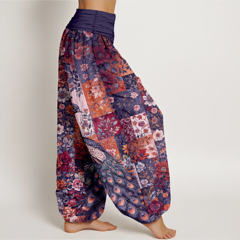 Buddha Stones Dames harembroek met elastische Taille en katoenen pauwen- en bloemenpatchworkpatroon - image 6