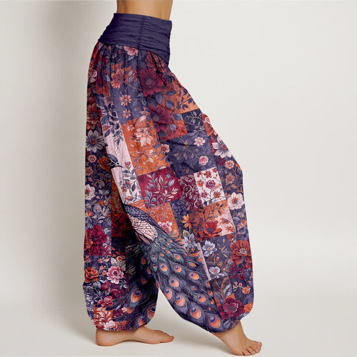 Buddha Stones Dames harembroek met elastische Taille en katoenen pauwen- en bloemenpatchworkpatroon - image 6