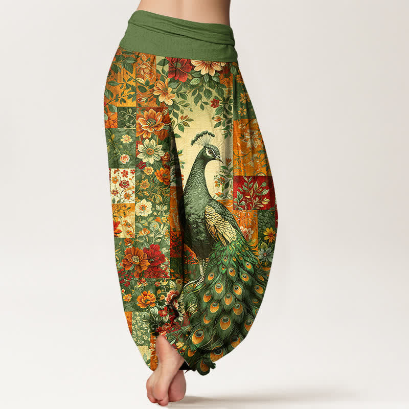 Buddha Stones Dames harembroek met elastische Taille en katoenen pauwen- en bloemenpatchworkpatroon - image 10