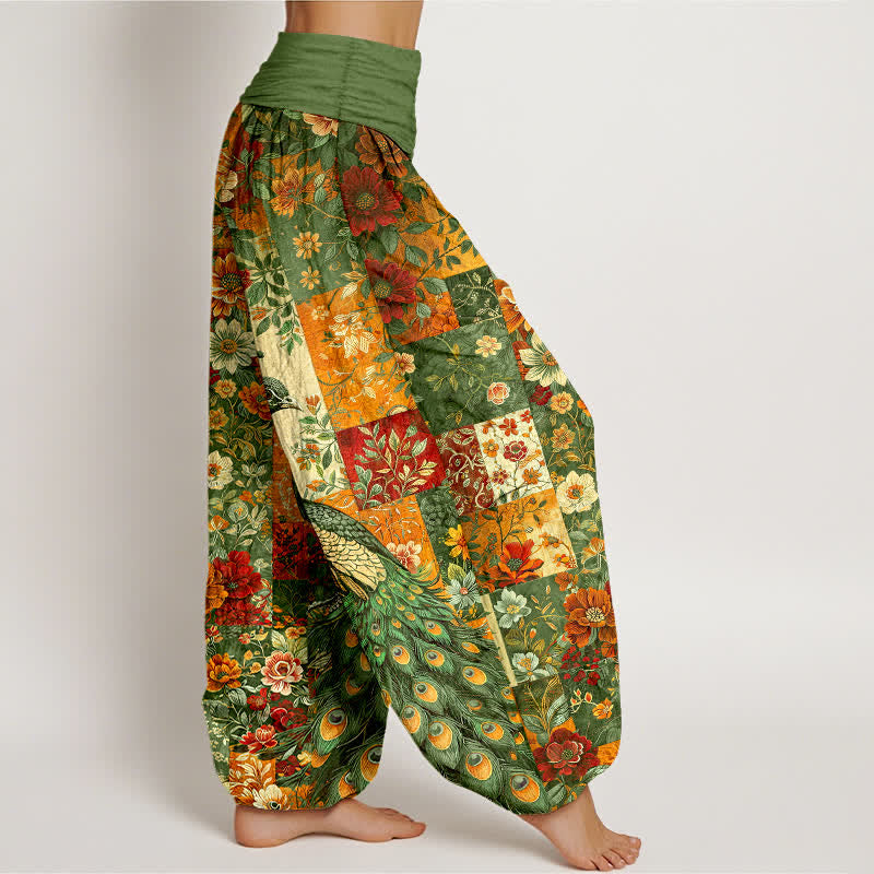 Buddha Stones Dames harembroek met elastische Taille en katoenen pauwen- en bloemenpatchworkpatroon - image 9