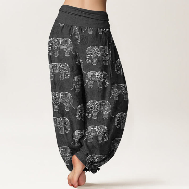 Buddha Stones Dames harembroek met elastische Taille en wit olifantenpatroon van katoen - image 10