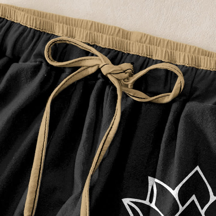Buddha Stones Damesbroek van 100% Cotton met een sereen lotuspatroon, elastische Taille en Zakken. - image 1
