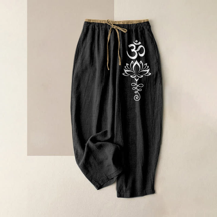 Buddha Stones Damesbroek van 100% Cotton met Zen Lotus Om-patroon, elastische Taille en Zakken. - Zwart - US16, UK/AU20, EU48 (3XL) - image 4