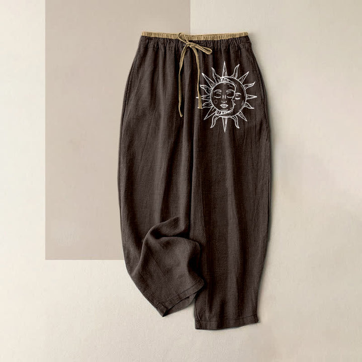 Buddha Stones Damesbroek van 100% Cotton met elastische Taille en Zakken , met hemels zonnepatroon. - Zadelbruin - US16, UK/AU20, EU48 (3XL) - image 4