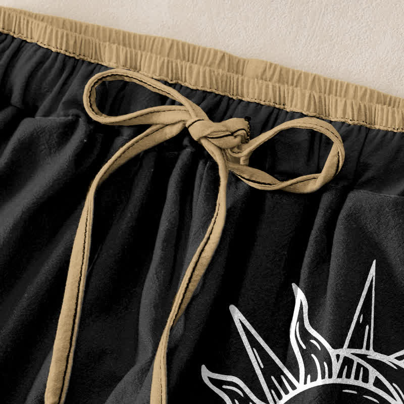 Buddha Stones Damesbroek van 100% Cotton met elastische Taille en Zakken , met hemels zonnepatroon. - image 1