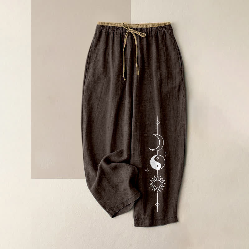 Buddha Stones Damesbroek van 100% Cotton met hemels Yin Yang-patroon, elastische Taille en Zakken. - Zadelbruin - US16, UK/AU20, EU48 (3XL) - image 4