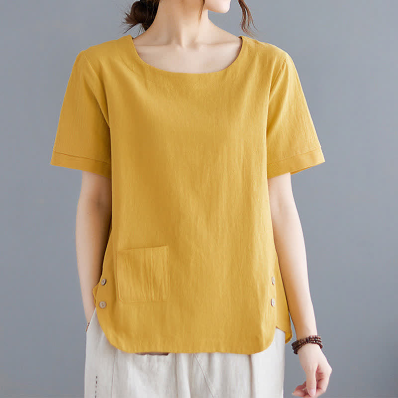 Buddha Stones Dames T-shirt met Korte mouw, Ronde hals en polyester, met zijsplit en zakje. - image 1