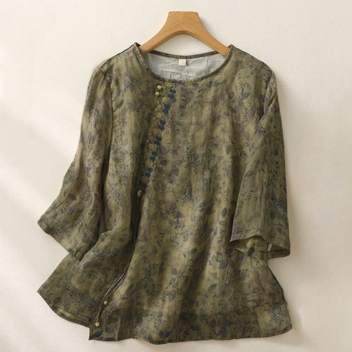 Buddha Stones Damesblouse met driekwartmouwen en geborduurd Mouwlengte - Olijfgroen - US12, UK/AU16, EU44 (2XL) - image 14