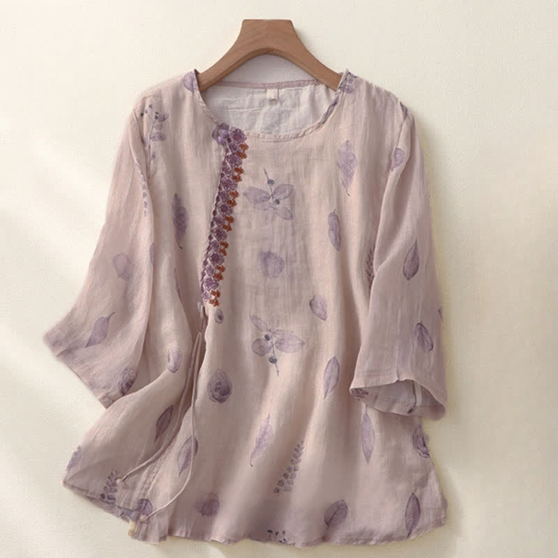 Buddha Stones Damesblouse met driekwartmouwen en geborduurd Mouwlengte - Distel - US12, UK/AU16, EU44 (2XL) - image 0