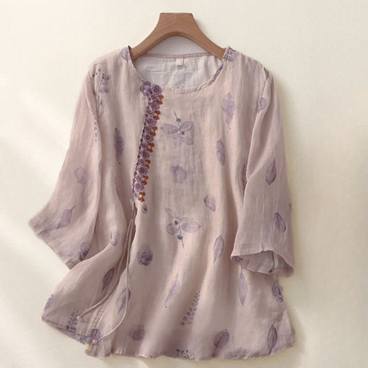 Buddha Stones Damesblouse met driekwartmouwen en geborduurd Mouwlengte - Distel - US12, UK/AU16, EU44 (2XL) - image 0